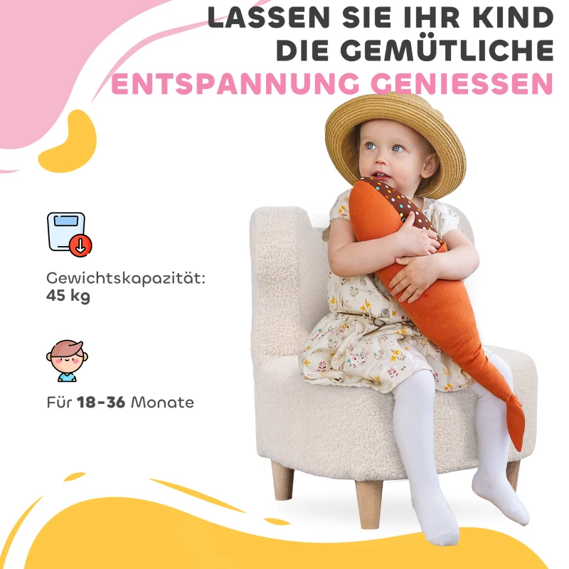 AIYAPLAY Kinderfauteuil, pluche fauteuil met berenoren, fleece-bekleding, schuim, Beige(m-6)