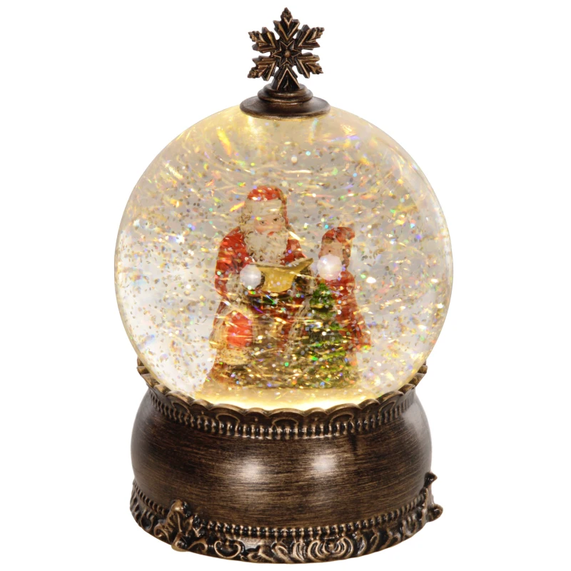 HOMCOM Bola de Nieve Navidad con Música y Luces Escena de Papá Noel y Niño para Decoración Navideña Regalo de Fiesta Bronce