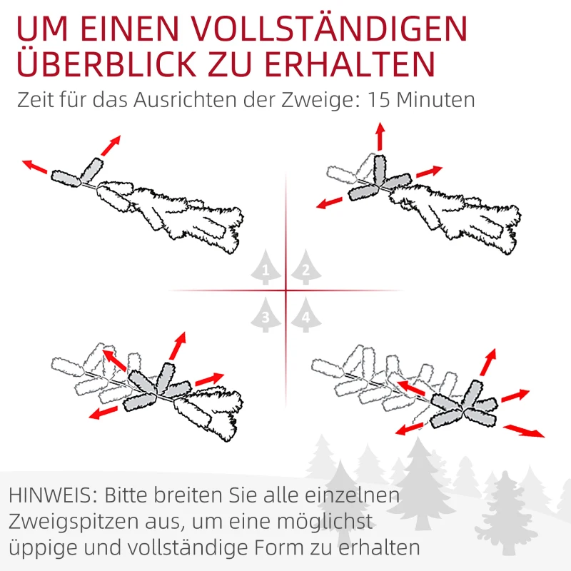HOMCOM Kerstboom 180 cm, LED-lichtsnoer, Kunstboom, Vlamvertragend, Metalen voet, Groen+Wit