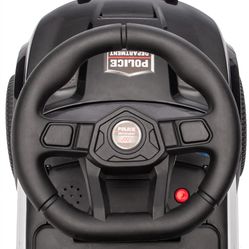 AIYAPLAY Coche Correpasillos de Policía para Niños de 18-36 Meses con Luz Música y Espacio de Almacenaje 65x29,5x36 cm Negro