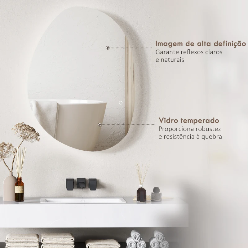 HOMCOM Espelho de Casa de Banho LED 3 Cores de Luz Brilho Regulável Função Anti Embaciamento Função Memória IP44 80x60 cm Prata