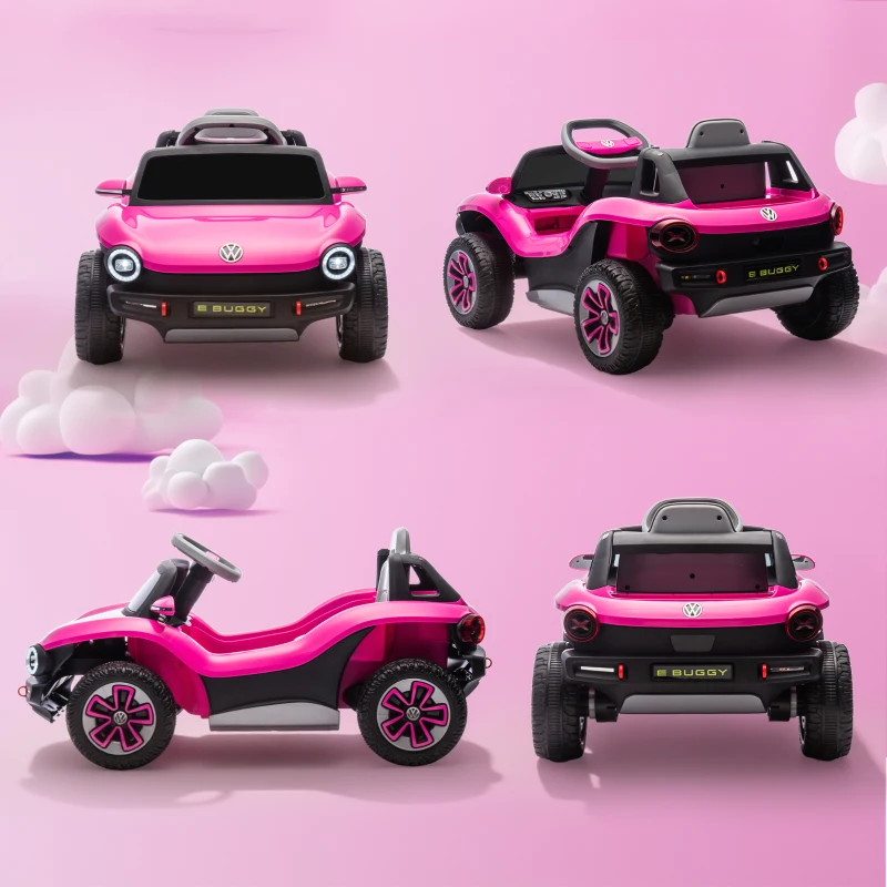 AIYAPLAY Carro Elétrico para Crianças Volkswagen E-Buggy Bateria 12V com Controlo Remoto 2,4 G Faróis LED Música USB 98x56,5x47 cm Rosa