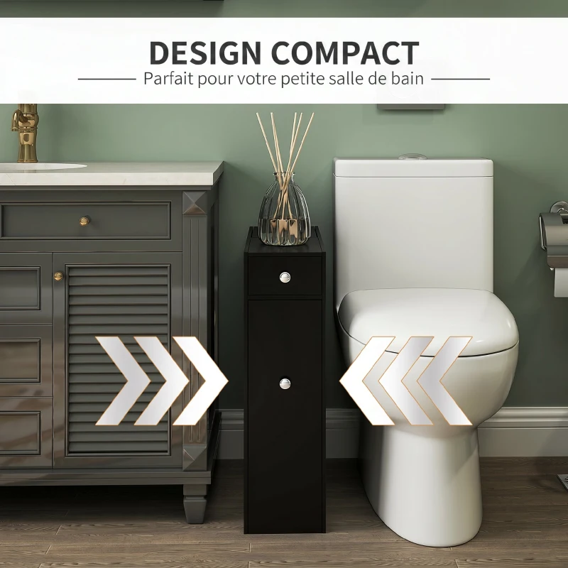 HOMCOM Meuble pour toilette salle de bain avec rangement papier toilette - 2 tiroirs organisateur en MDF - 17 x 48 x 58 cm