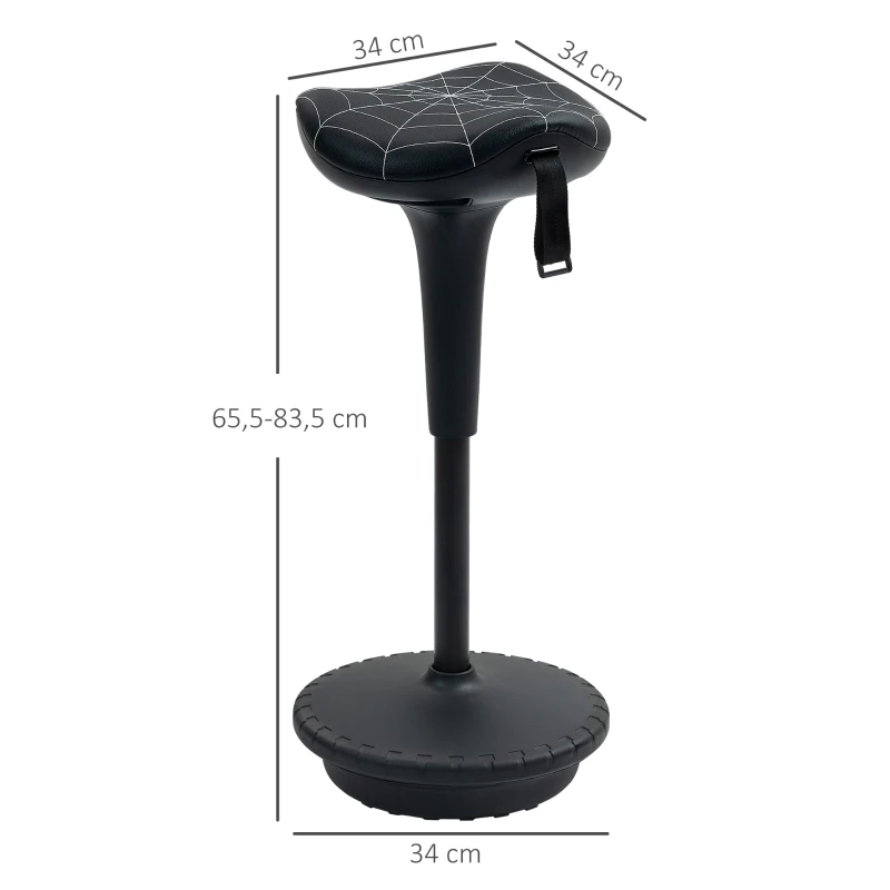 Vinsetto Bureaustoel met draaifunctie, ergonomische kruk, in hoogte verstelbaar 65,5-83,5 cm, 120° kantelbaar, zwart