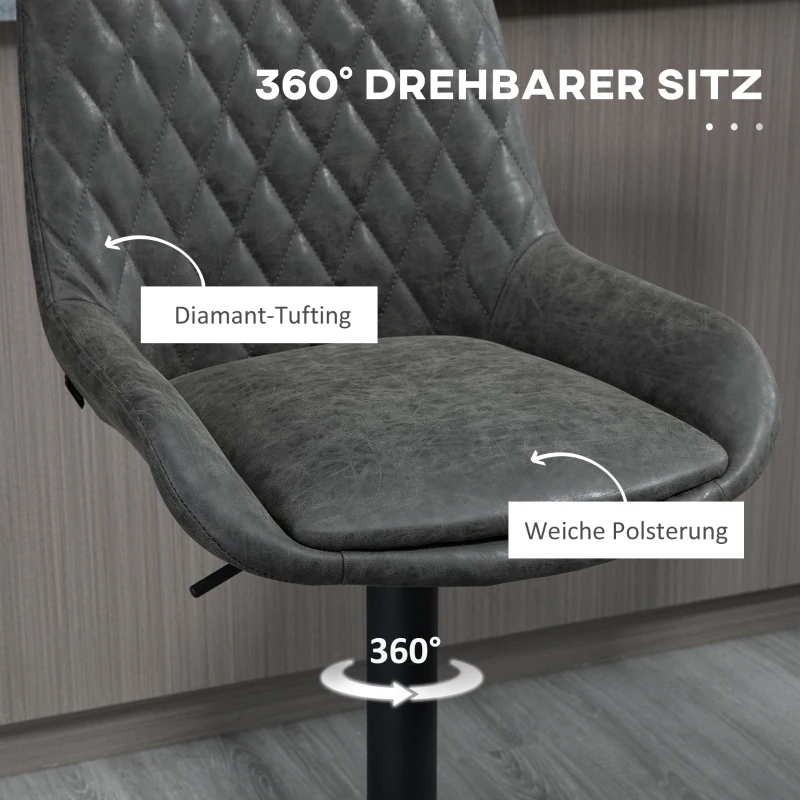 HOMCOM Verstelbare Barkruk Keukenkruk Designkruk, met voetensteun, 51 cm x 59 cm x 117 cm, Donkergrijs + Zwart