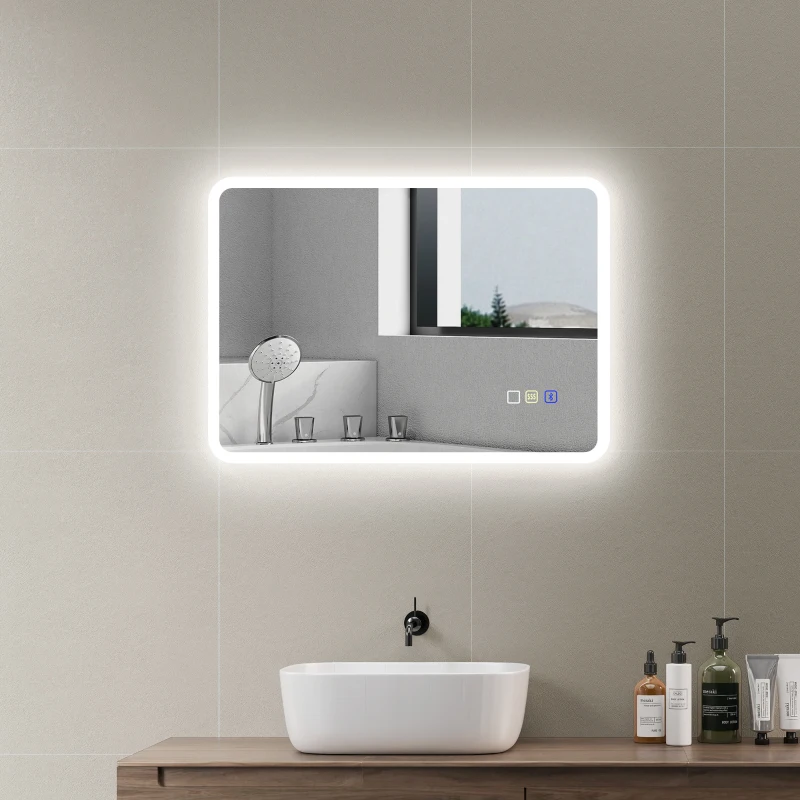 HOMCOM Miroir salle de bain LED bluetooth 50 x 70 cm interrupteur tactile lumière réglable 3 couleurs anti-buée mémoire argent