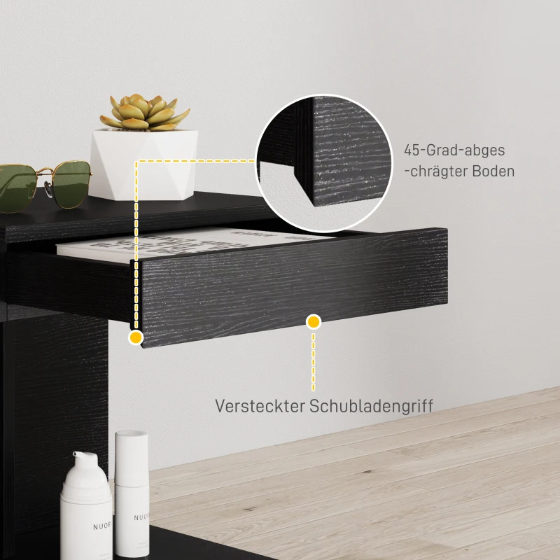 HOMCOM Nachtkastje, Bijzettafel met Lade en Open Opbergruimte, Modern Sofa Tafel met Schap voor Verschillende Ruimtes, Zwart
