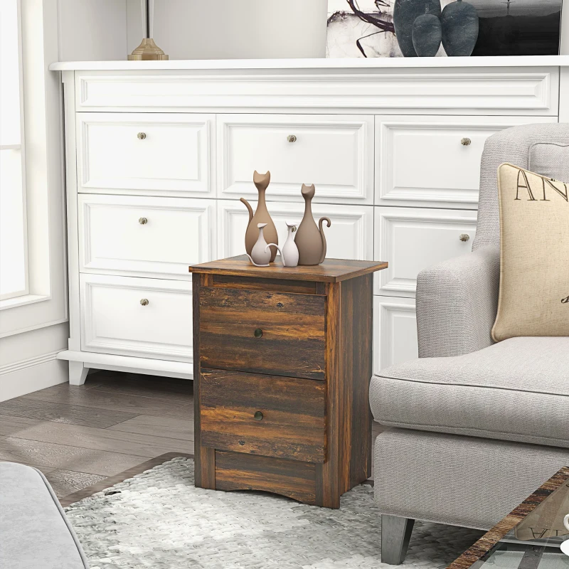 HOMCOM Comodino con 2 Cassetti dallo stile Rustico in Legno, 40x30x56 cm, Marrone