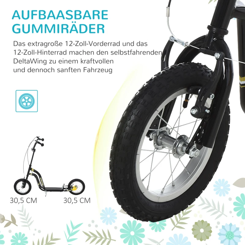 HOMCOM kinderscooter step kickscooter stadsscooter kinderstep kickboard met luchtbanden 12 inch zwart 120 x 58 x 85-95 cm