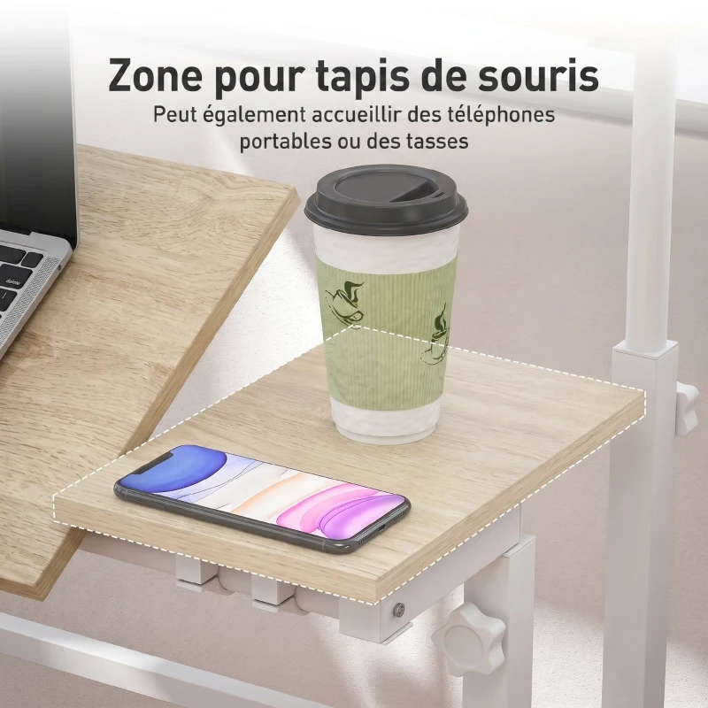 HOMCOM Bureau assis debout bureau réglable en hauteur 70 x 60 cm à roulettes avec plateau inclinable cadre en métal marron
