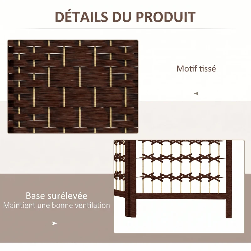 HOMCOM Paravent intérieur en bois séparateur de pièce cloison pliable 4 panneaux 160 x 170 cm marron