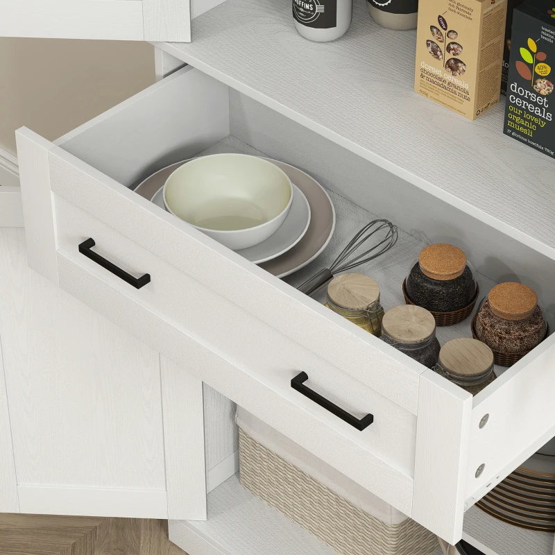 HOMCOM Küchenschrank, Buffet, Acrylfront, Schubladen, 76 x 40 x 182,5 cm, Cremeweiß(m-9)