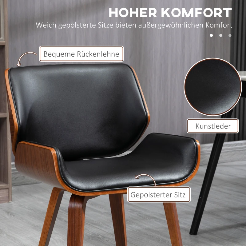 HOMCOM Set van 2 vintage-eettafelstoelen, hout, stoffen bekleding, schuim, zwart(m-5)