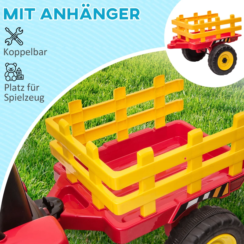 HOMCOM Elektrische kinderauto, kindertractor, inclusief ouderlijke afstandsbediening, maximale snelheid van 6 km/u; Rood + Zwart
