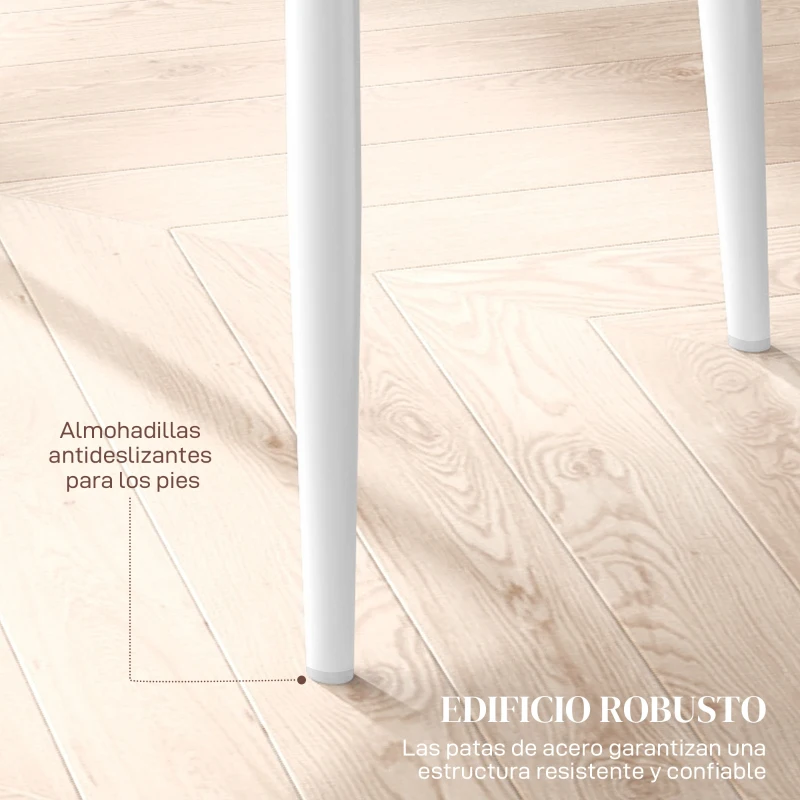 HOMCOM Set de 6 Sillas de Comedor Tapizadas de Cuero Sintético con Respaldo Alto y Patas de Acero 41x50x97 cm Blanco