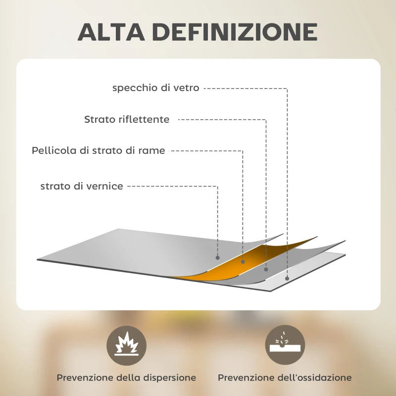 HOMCOM Specchio da Parete Rettangolare con Ganci, Specchio a Muro in Vetro e MDF, 40x60 cm, Color Legno