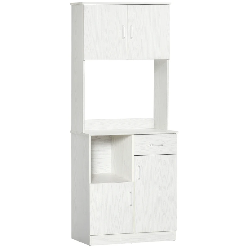 HOMCOM Armario de Cocina con 1 Cajón Estante Ajustable y Estante Abierto Estilo Moderno Antivuelco 71x41x178 cm Blanco