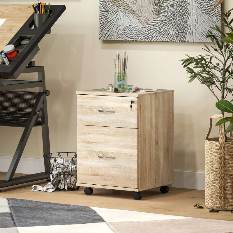 HOMCOM Two Drawer Lockable Filing Cabinet - Wood-Effect
