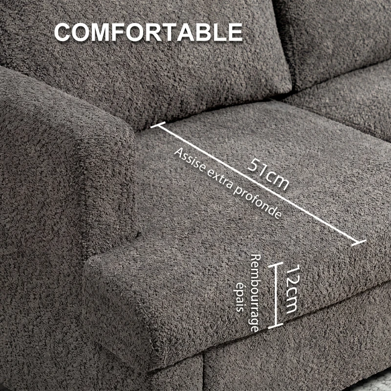 HOMCOM Canapé 2 places 120 cm avec coussins de dossier amovibles, tissu chenille pour salon, chambre, bureau, gris foncé