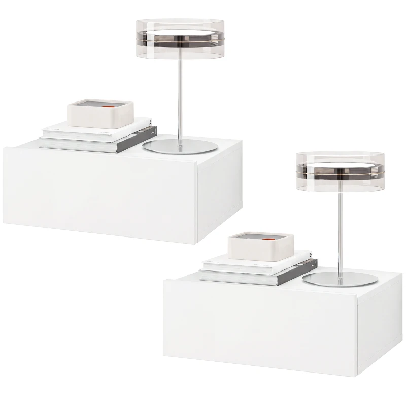 HOMCOM Floating Bedside Table Set of 2, Wall-Mounted Nightstand with Storage Drawer, White