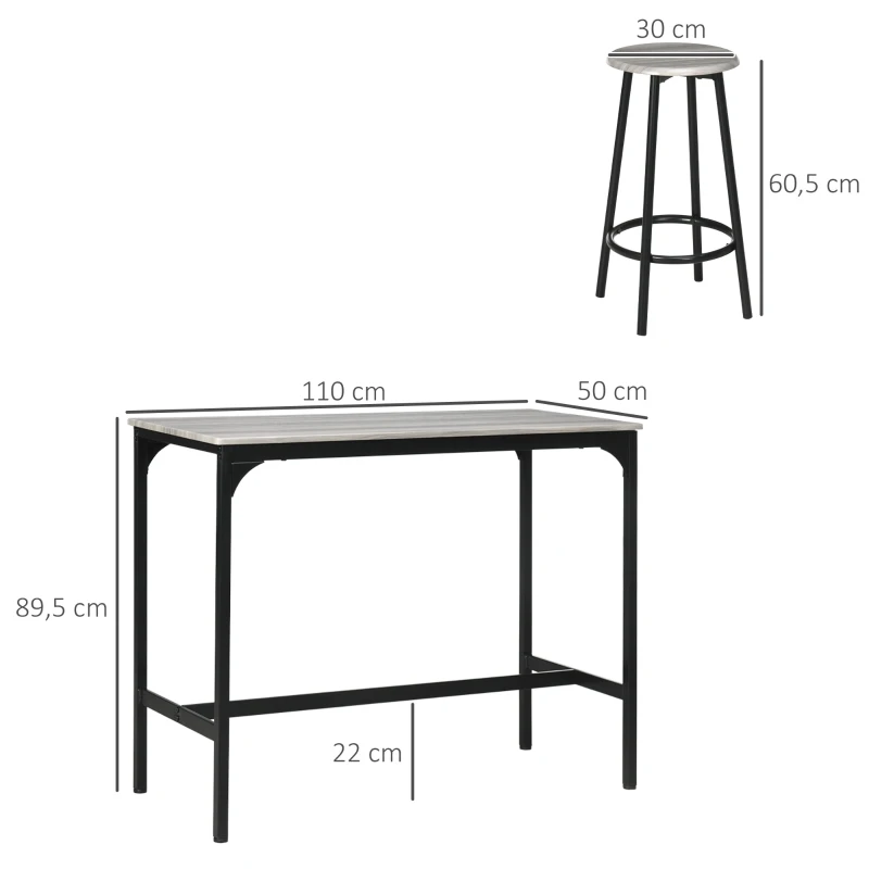 HOMCOM Barset, 5-delig, Tafel & 4 Krukken, Industrieel Design, Compact, Rustiek