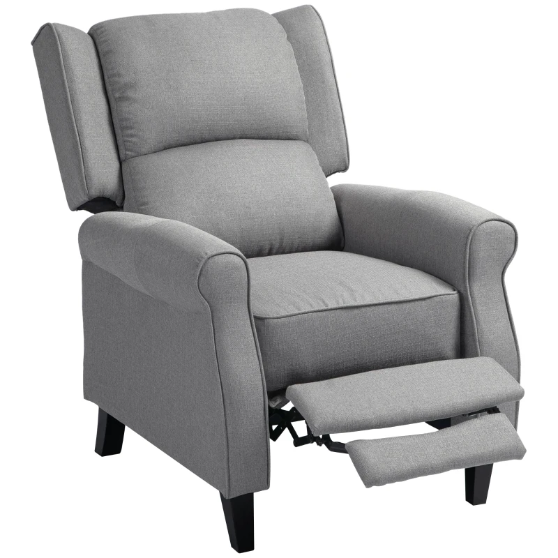 HOMCOM HOMOM Poltrona Reclinável Poltrona Relax com Reclinação Manual até 160° e Apoio para os Pés Retráteis 77x88x102 cm Cinza