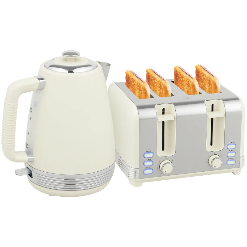 HOMCOM Waterkoker en Toaster Set, 1,7 L, 2200W, Strix Thermostaat, Filter, 4-Slice Toaster, 7 Instellingen voor Bruining, Kruimellade