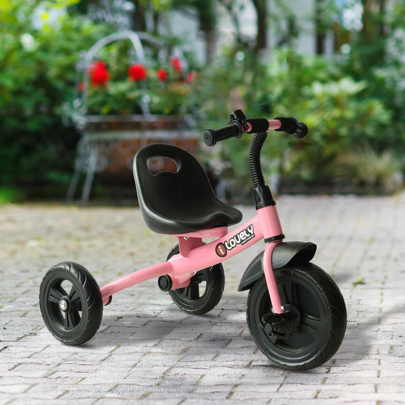 HOMCOM Triciclo para Niños más de 18 meses con Timbre Guardabarros Rueda de Seguridad 79x50,5x58 cm Rosa