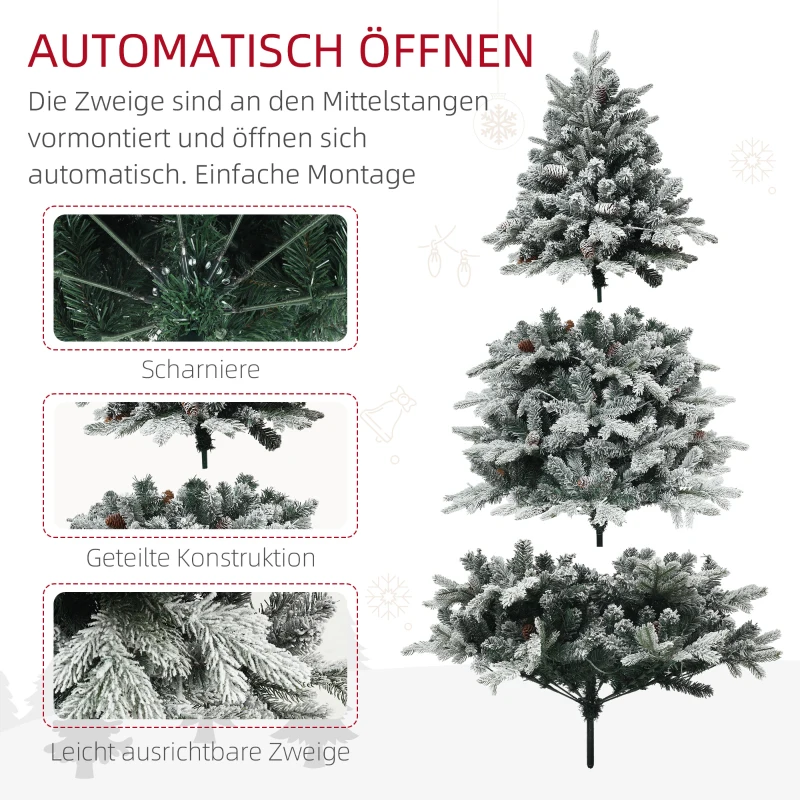 HOMCOM Kunstkerstboom 180 cm met 793 takken, kunstsneeuw en opklapbare metalen standaard – Winterse kerstdecoratie, Groen
