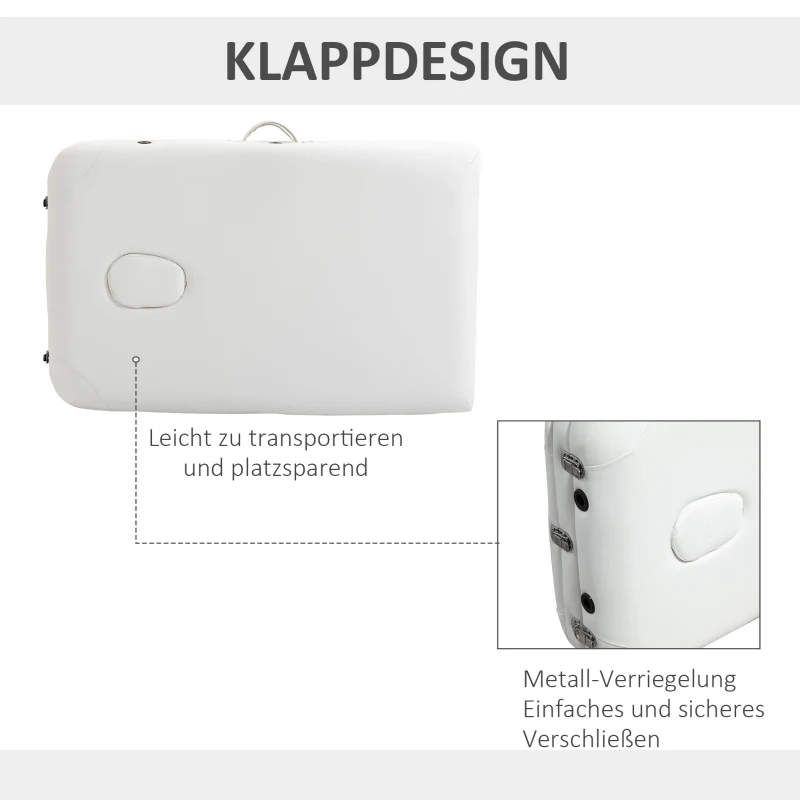 HOMCOM Opvouwbare massagebank, verstelbare cosmetische bank, in hoogte verstelbare massagetafel met hoofdsteun, massagebed van aluminium, schuimrubber en kunststof, wit, 215 x 60 x 61-84 cm