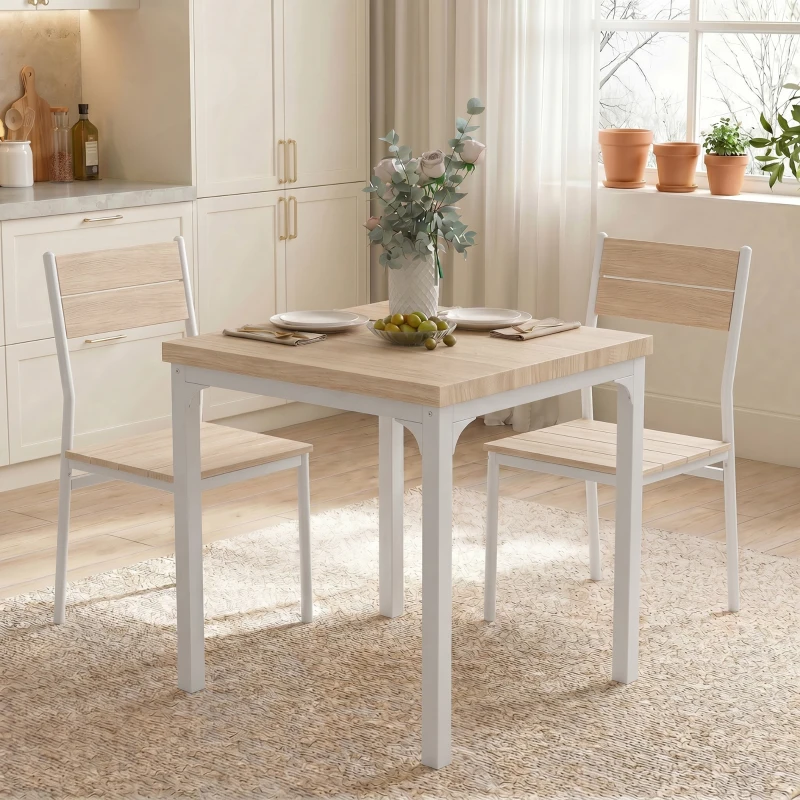 HOMCOM Three-Piece Minimal and Compact Dining Set, Oak Wood Effect