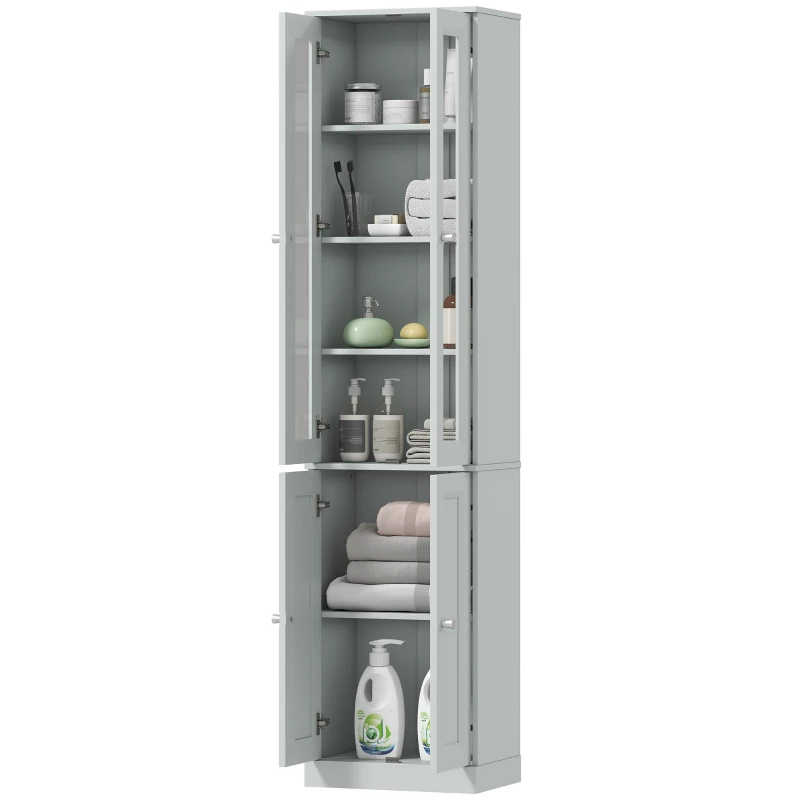 HOMCOM Tall Bathroom Storage Cabinet, 6-Tier Slim Bathroom Cabinet with Adjustable Shelf, 4 Soft-Close Doors, Dusty Blue