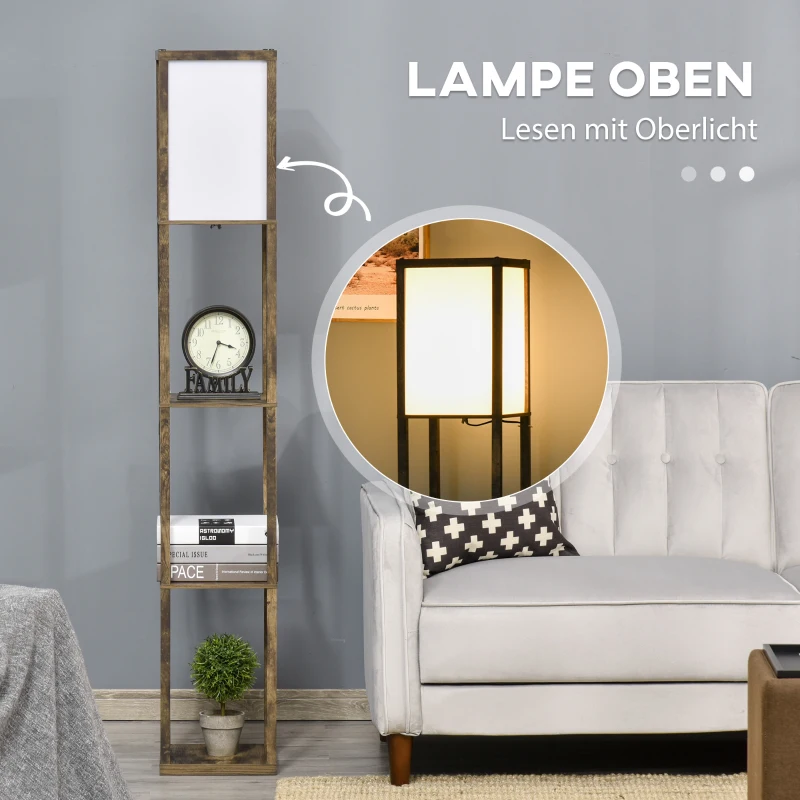 HOMCOM Vloerlamp met planken, vloerlamp, hout, 26 x 26 x 160 cm, voor woon-/slaapkamer (zonder gloeilamp)(m-5)