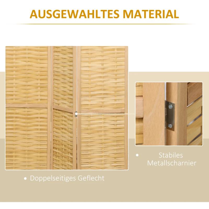 HOMCOM Klapbare Scheidingswand Privacy Scherm, Bamboe, 3-delig, 120 cm x 170 cm x 1,8 cm, Natuurlijk