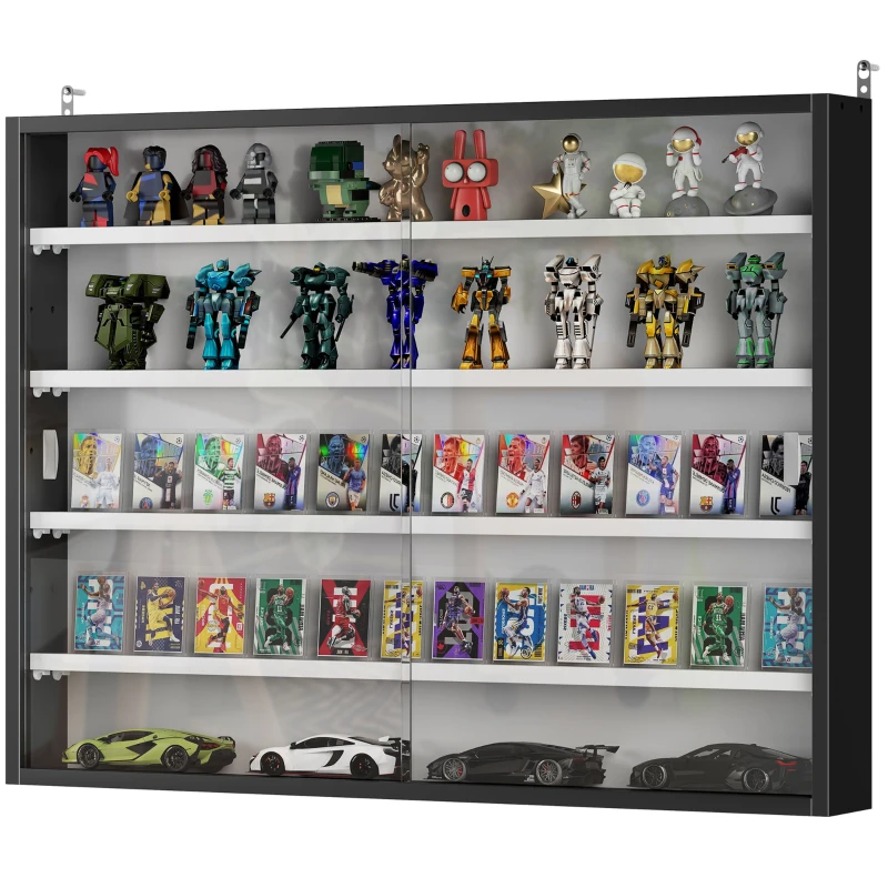 HOMCOM Vitrine murale pour objets de collection 4 étagère réglables en hauteur et 2 portes coulissantes 80 x 9,5 x 60 cm noir