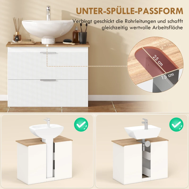 HOMCOM Onderkast voor de badkamer, 80 cm kast met twee grote lades voor wastafels met of zonder zuil, Wit