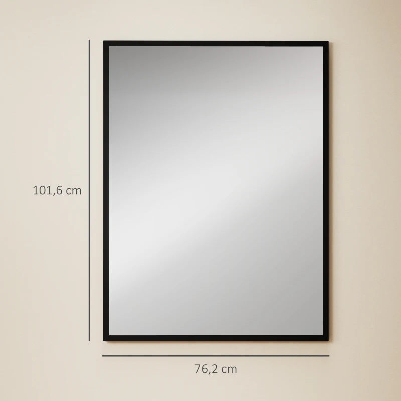 HOMCOM Miroir mural rectangulaire 76 x 101 cm, cadre en bois noir, idéal pour la salle de bain, salon ou chambre