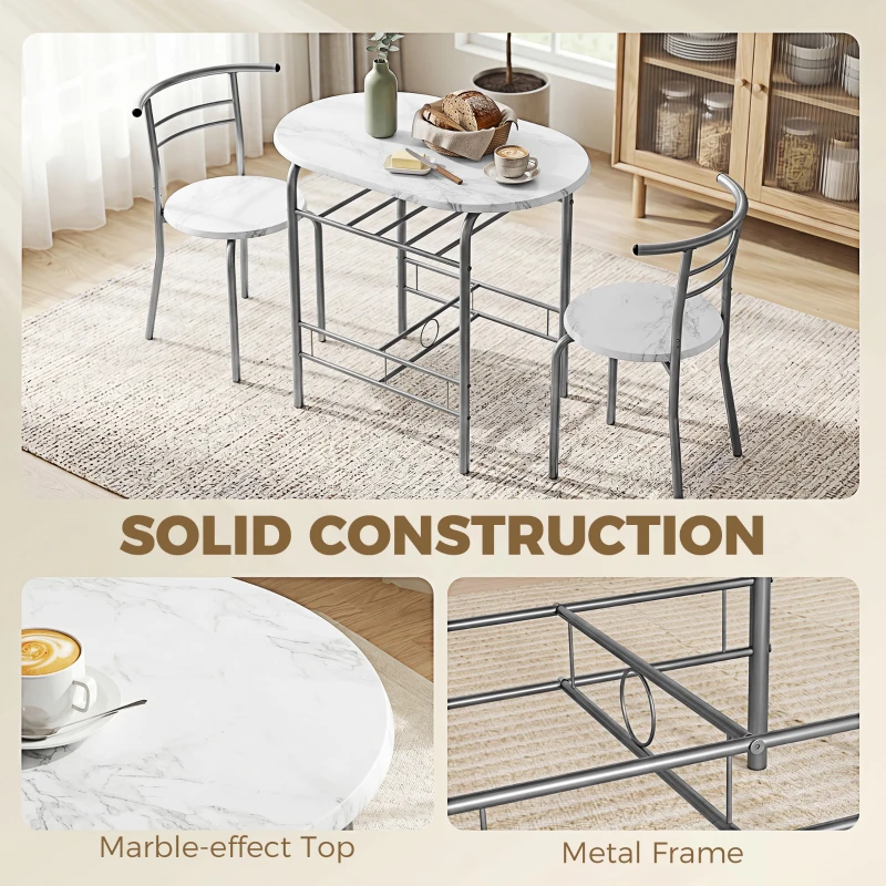 HOMCOM Three-Piece Compact Dining Set - White Marble Effect