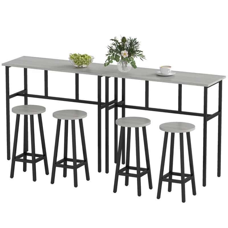 HOMCOM 6-delige eetset 2 bartafel met 4 stoelen in industrieel design grijs