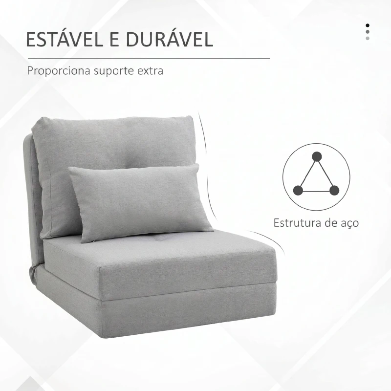 HOMCOM Sofá-Cama Individual Dobrável Revestido em Linho com Encosto Ajustável 5 Posições 1 Almofada Cinzento Claro