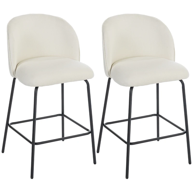 HOMCOM Set de 2 taburete de bar, scaune de bar, suport pentru picioare și spătar, țesătură cu efect in, înălțime șezut 68cm, crem
