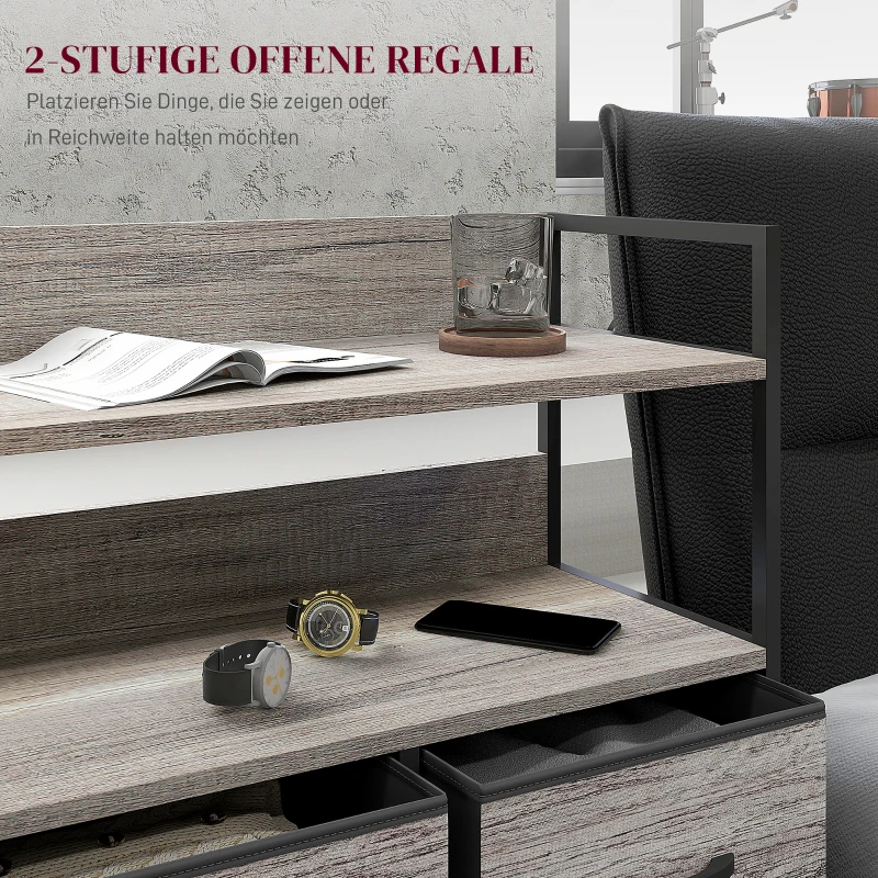 HOMCOM Stoffen Ladekast, 5 Opvouwbare Laden, 2 Schappen, Stalen Frame, 98 x 29 x 85 cm, Grijs