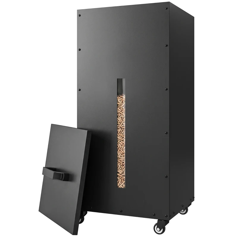 Outsunny Conteneur à pellets 45kg avec roulettes, couvercle, fenêtre et tamis, Noir