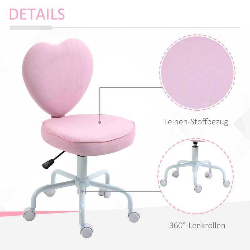 HOMCOM stoel draaistoel computer stoel zithoogteverstelling schattige roze linnen stof(m-6)