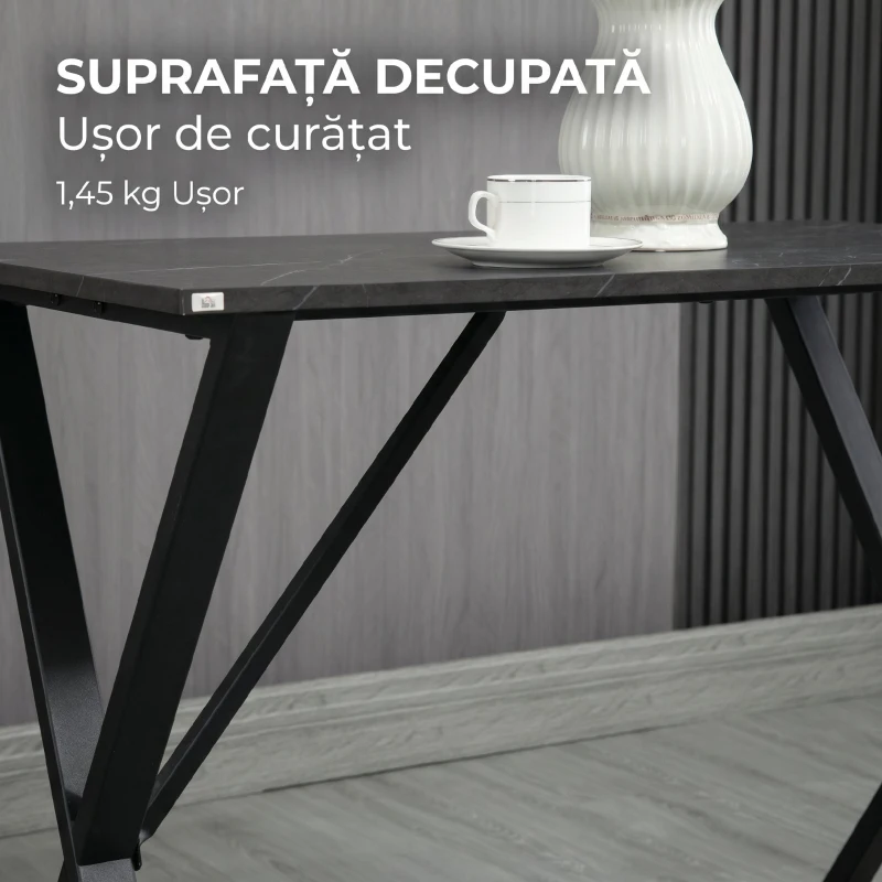 HOMCOM Bar și Masă Înaltă, Stil Industrial, cu Efect de Marmură, din Lemn și Oțel, 120x60x102 cm, Negru