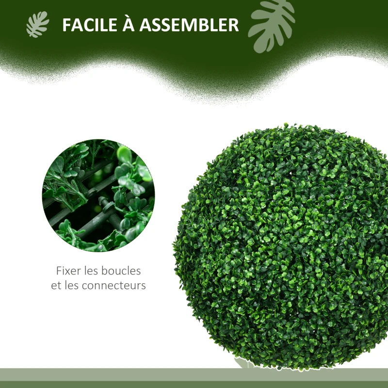 HOMCOM Lot de 2 boules de buis artificielles de 50 cm décoration pour intérieur ou extérieur vert