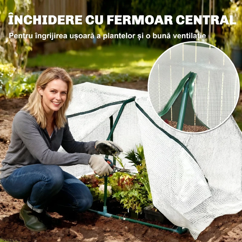 Outsunny Seră Mini pentru Grădină și Balcon din Plastic PE și Oțel, cu Închidere cu Fermoar, 99x71x60 cm