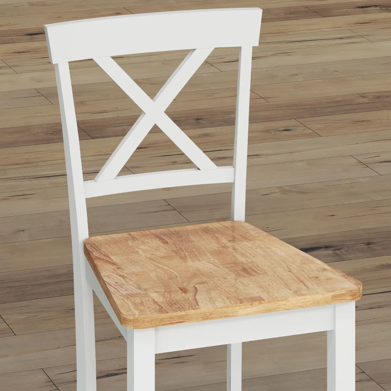 HOMCOM 2-delige Set Barstoelen met Rugleuning en Voetsteun, Rubberwood, voor Keuken, Eetkamer, Bar, Eiken + Wit(m-9)