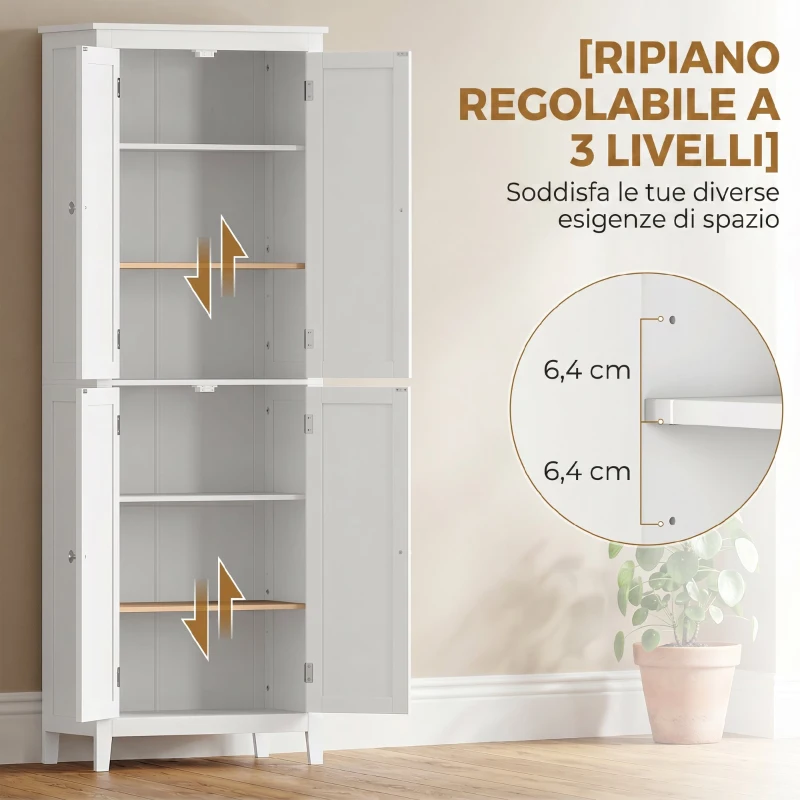 HOMCOM Mobile Bagno Alto 170 cm da Terra con Ripiani Regolabili