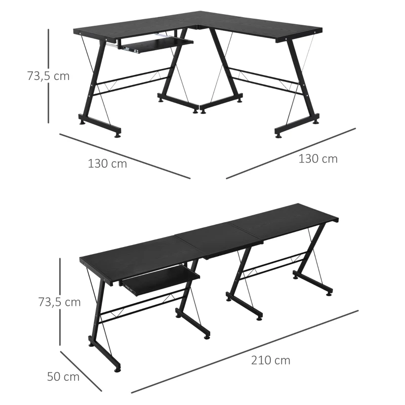 HOMCOM Computertafel bureau werkstation flexibel MDF staal zwart/wit